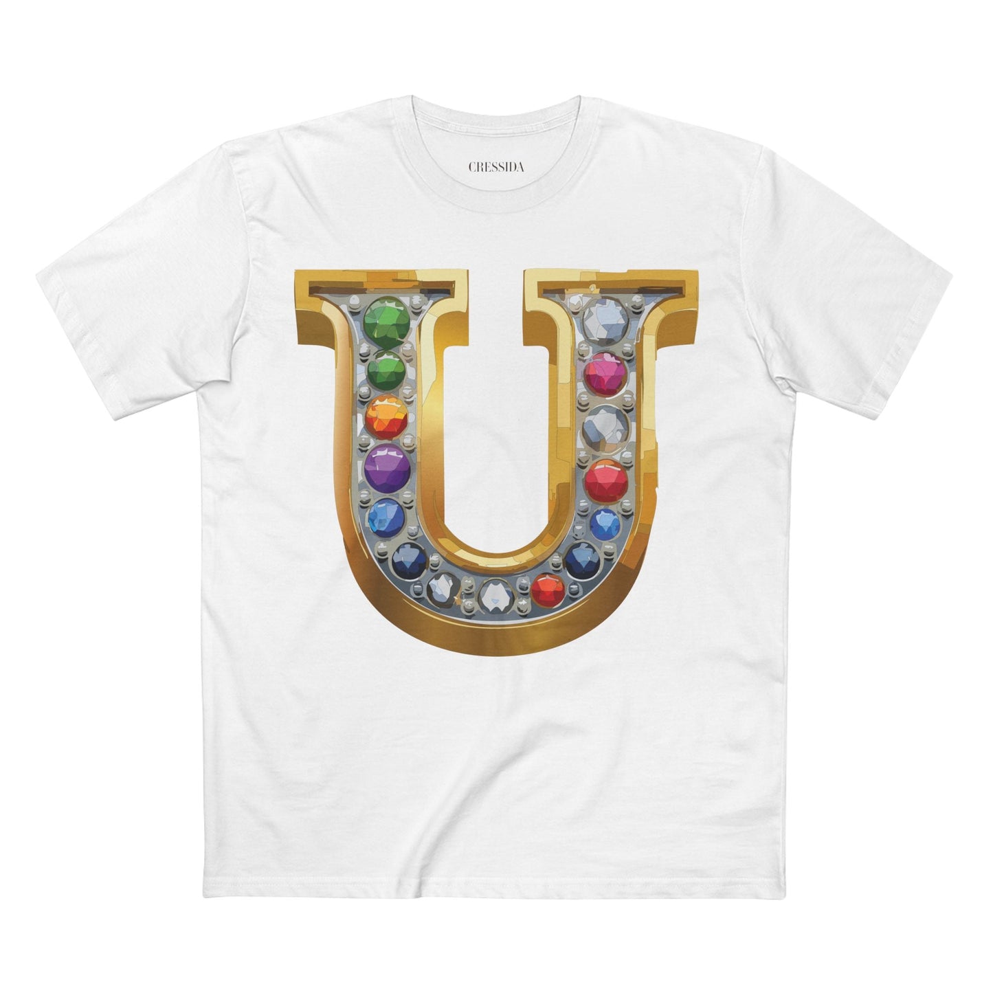 Letter U Graphic Design Tee Unisex 100 Cotton With Antique Gold Letters Artwork T-Shirt