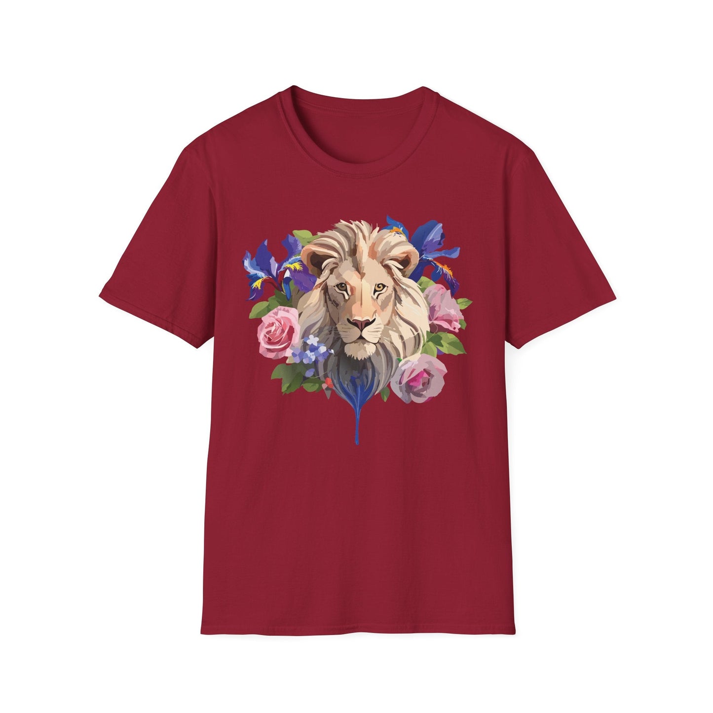 Unisex Lion Shirt Floral Lion Tee Softstyle Gildan 64000 100 Percent Cotton