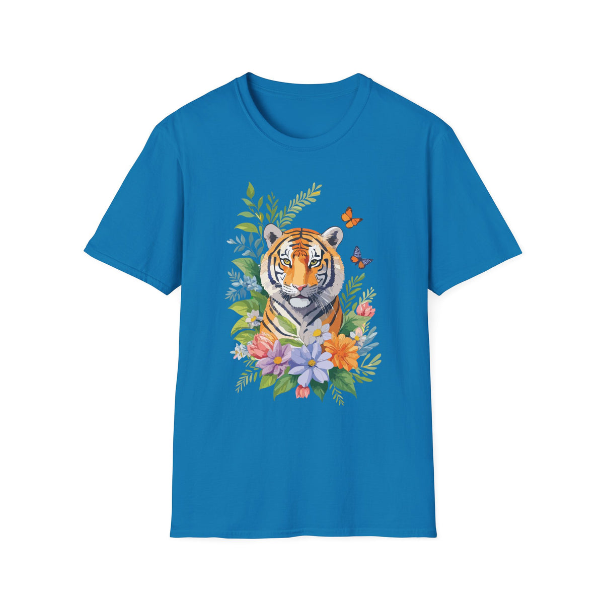 Watercolor Tiger with Butterflies T-Shirt | Floral Jungle Tee