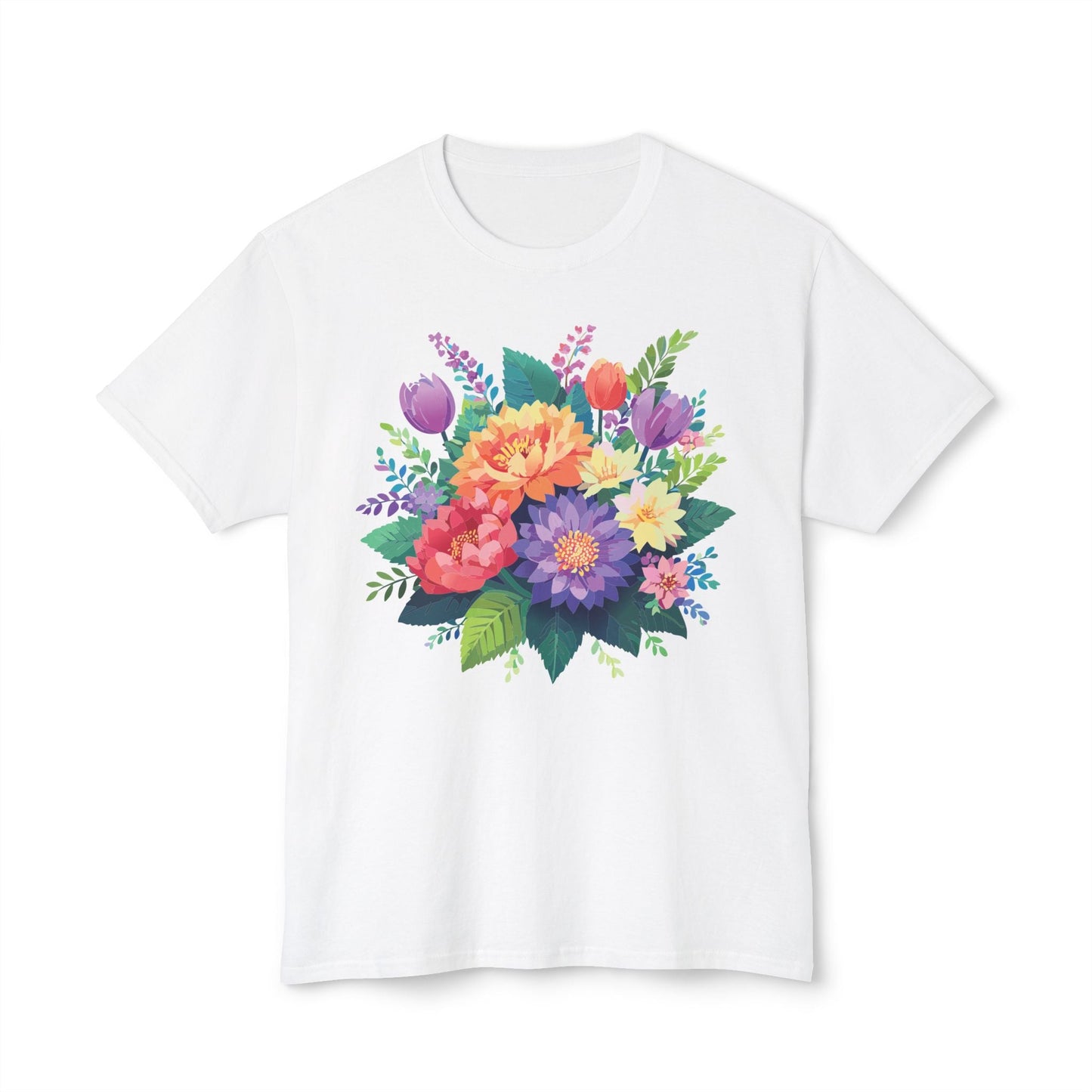 Unisex HD Cotton Art Print T Shirt Floral Design Tee Vintage Flowers Tee Shirt Made in USA