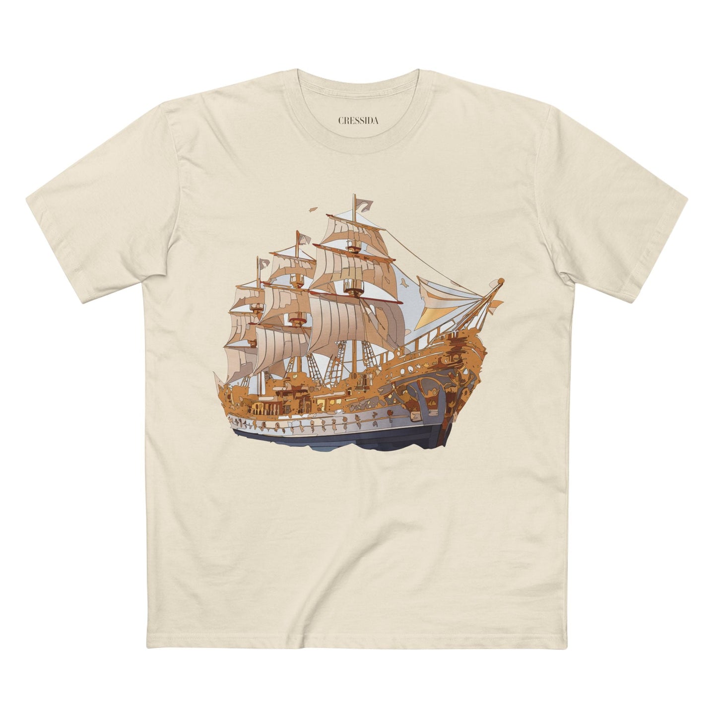 Ship Graphic Unisex 100 Cotton T-Shirt with Gold Frigate Art Design 9