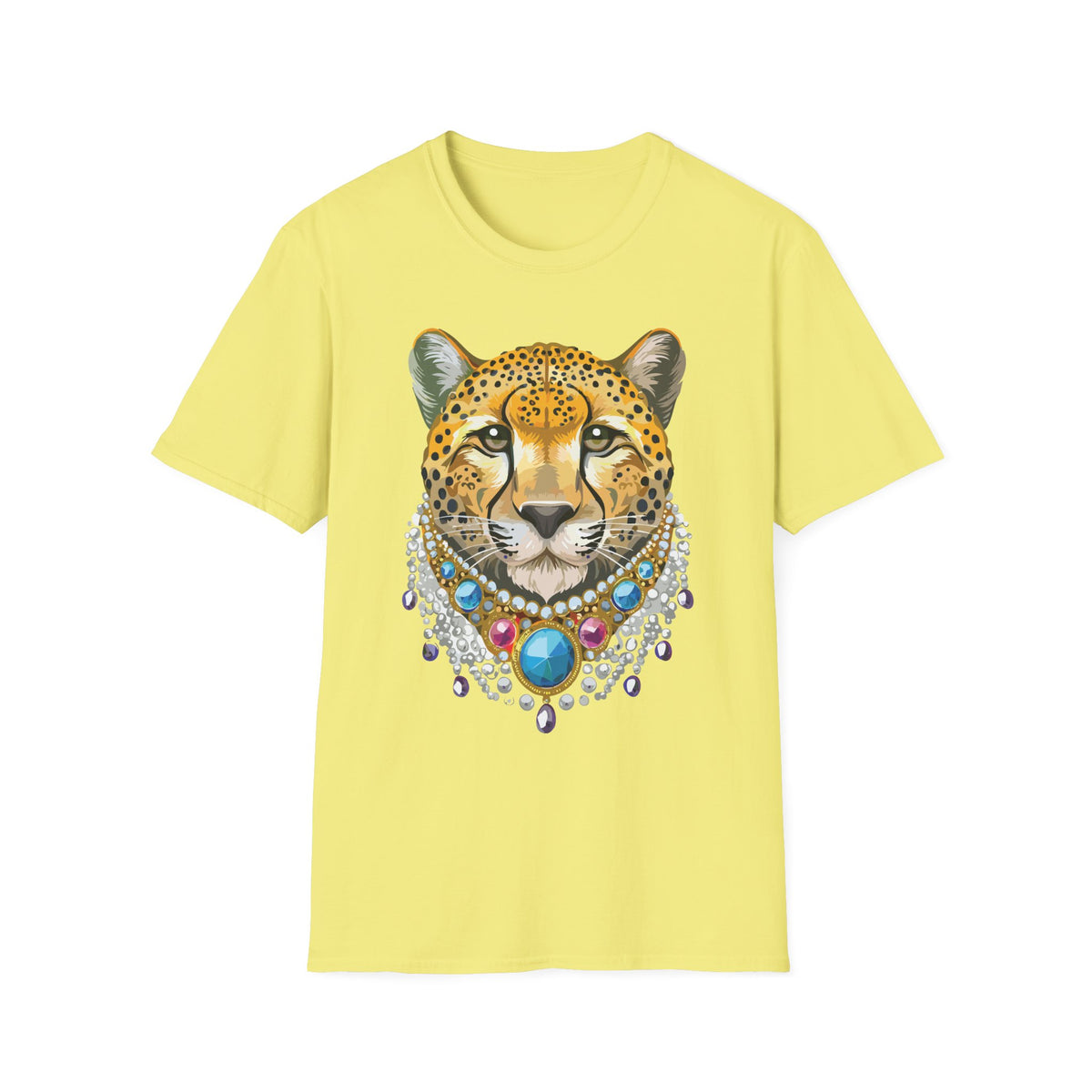 Leopard Portrait T-Shirt | Detailed Cheetah Face with Gem Necklace