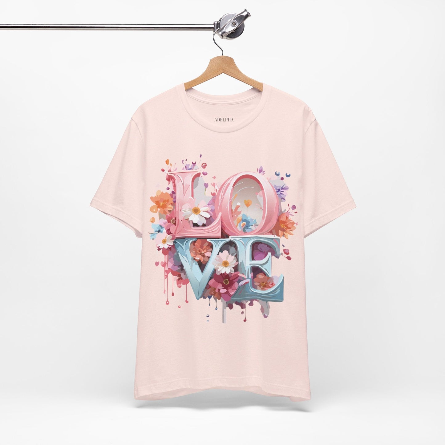Valentine Day Graphic Unisex 100 Cotton Vintage Artwork with Love and Flower Design Tee 45