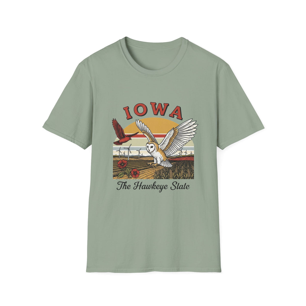 Iowa Barn Owl T-Shirt — The Hawkeye State Vintage State Pride Tee Travel Tourist Graphic Design Unisex 100 Cotton Gildan T-Shirt