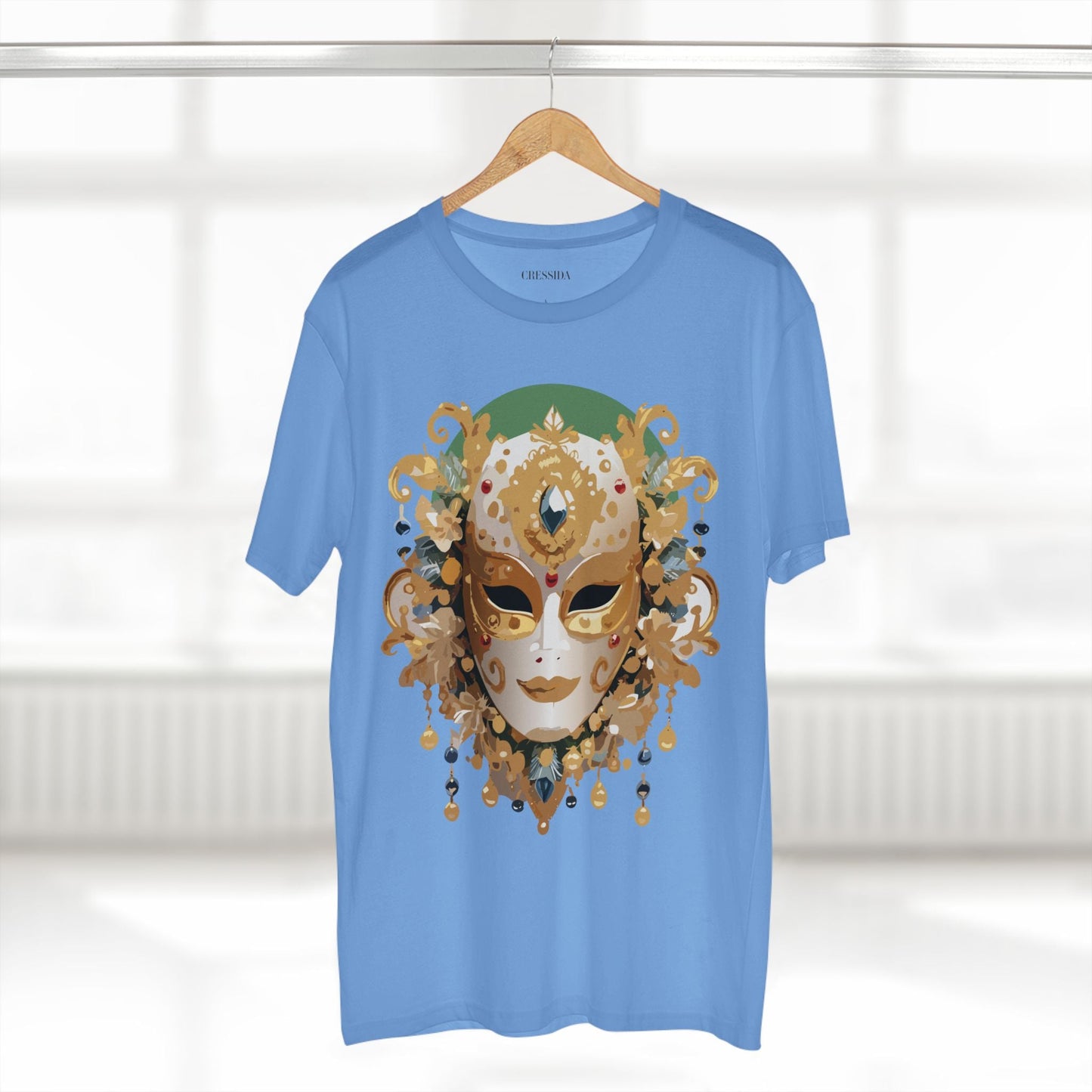 Carnival Mask Graphic T-Shirt Unisex 100 Cotton With Antique Gold Art Design Tee 16