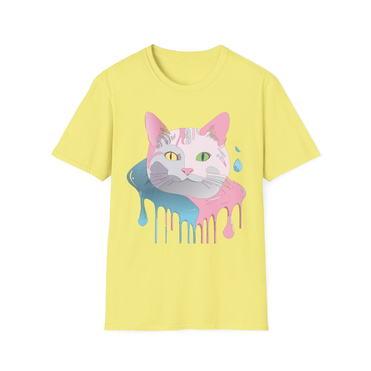 Colorful Drip Cat Artwork T-Shirt | Heterochromatic Eyes, Painterly Design