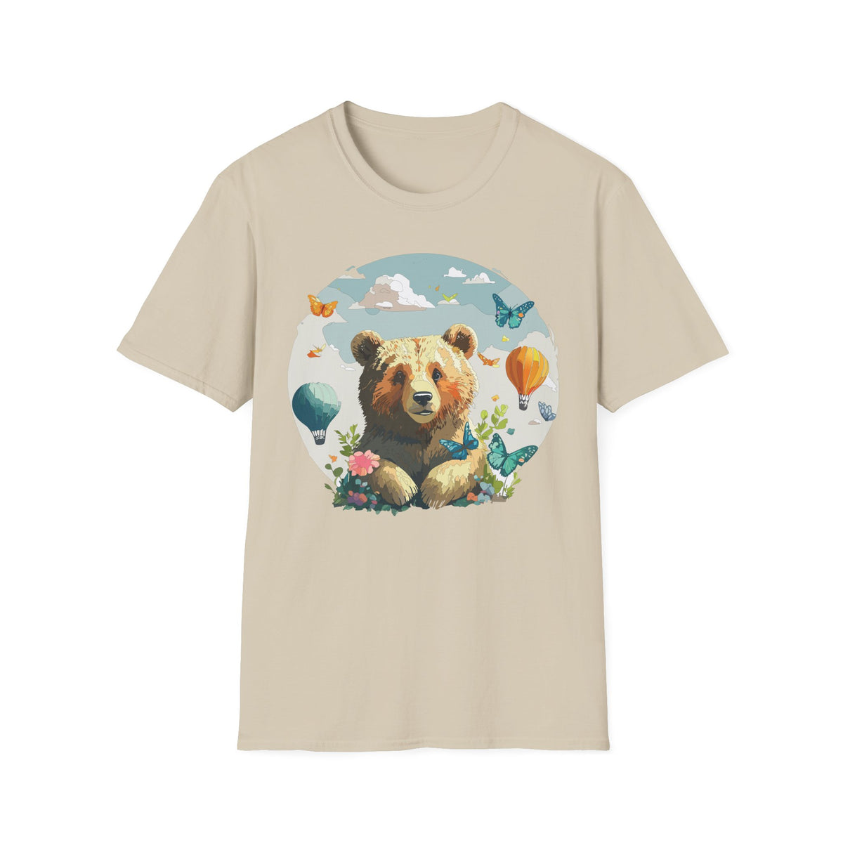 Bear with Butterflies T-Shirt | Hot Air Balloon Nature Illustration