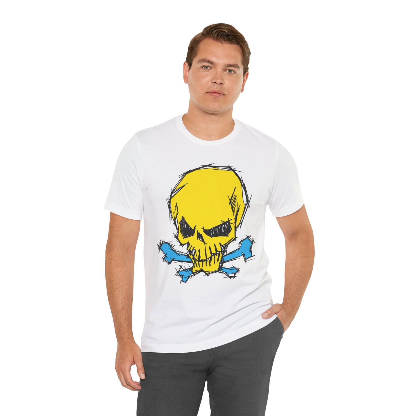 2-Yellow Skull Graphic Design Tee, Skull Shirt, Vintage Tees, Art Design T-Shirt, Vintage Graphic Tee, Art Shirts with Skulls