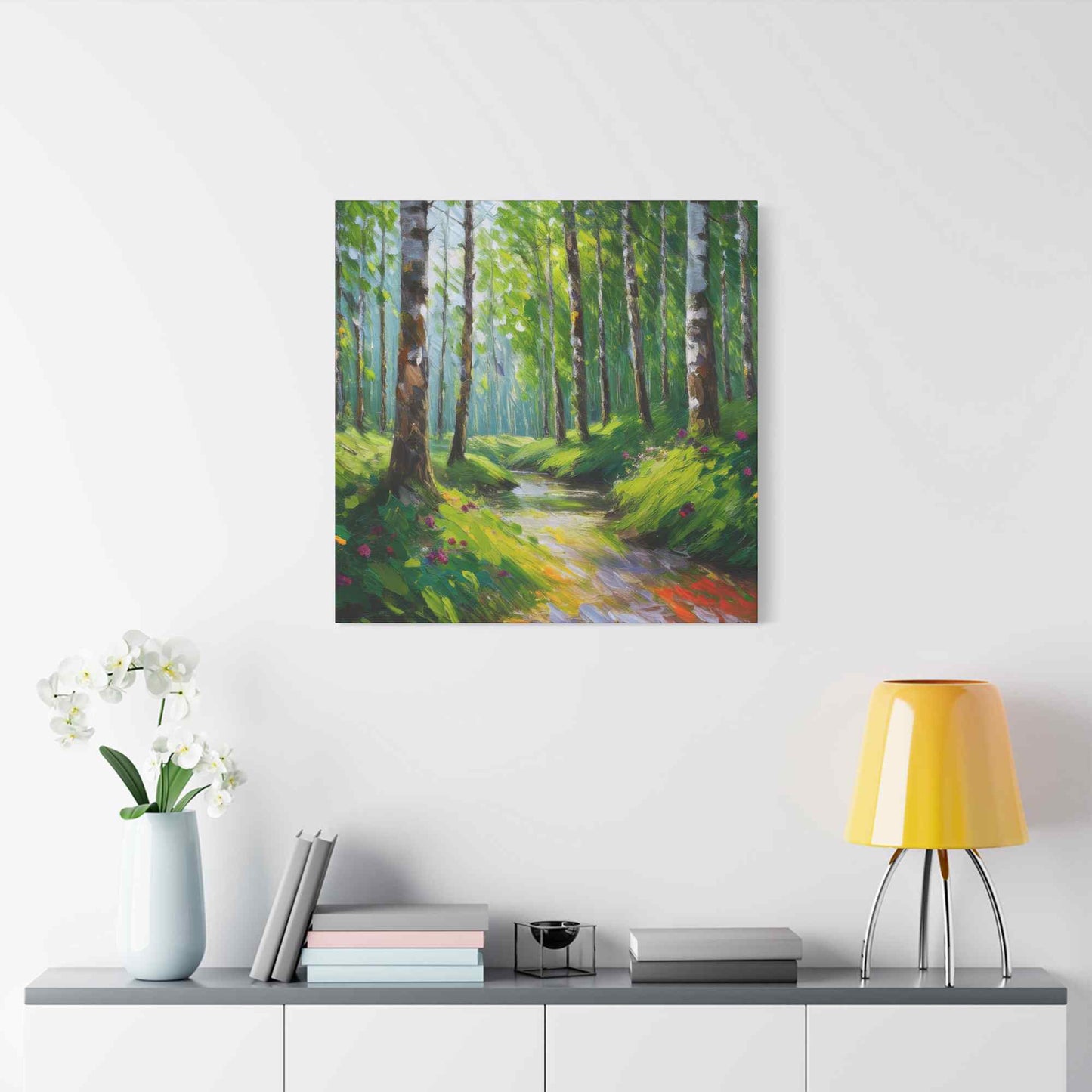 Summer Forest Print Canvas, Oil Paint Print 20x20, 24x24, 30x30, 32x32, 36x36 Art Design Print Pine-Wood Inner Frame MC-85