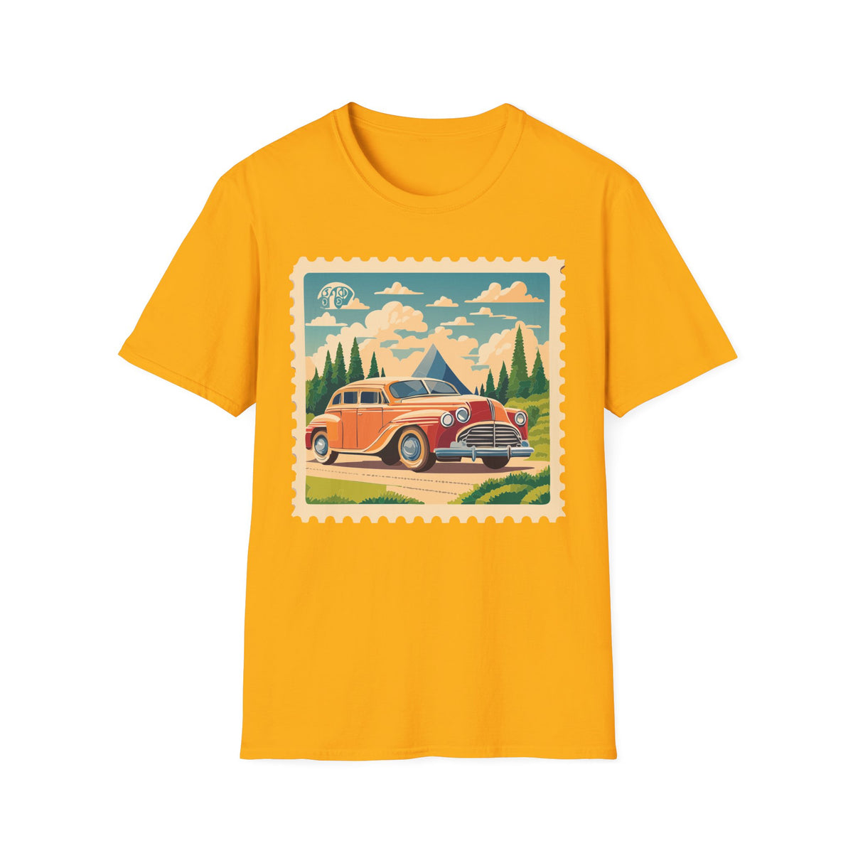 Vintage Road Trip Car T-Shirt | Retro Camper Scenic Stamp Graphic Tee Unisex 100 Cotton Gildan T-Shirt