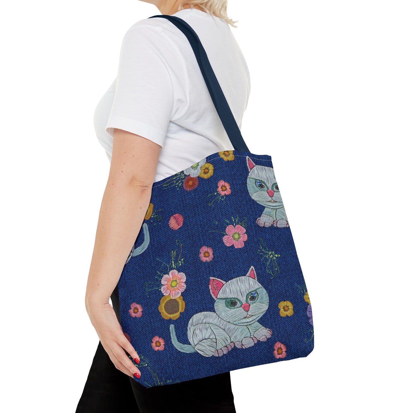 Denim Fabric Imitation Print Unisex Canvas Bag Poly Spun 3 Sizes Tote Bag 190-11