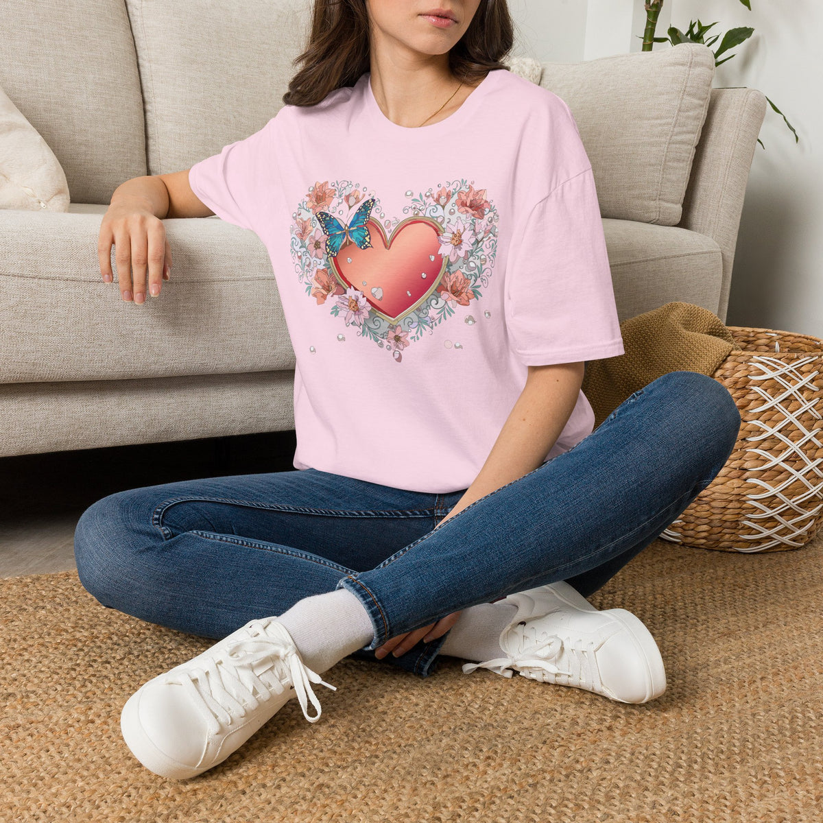 Butterfly Heart Floral Blue Butterfly Graphic Design Unisex 100 Cotton Gildan T-Shirt