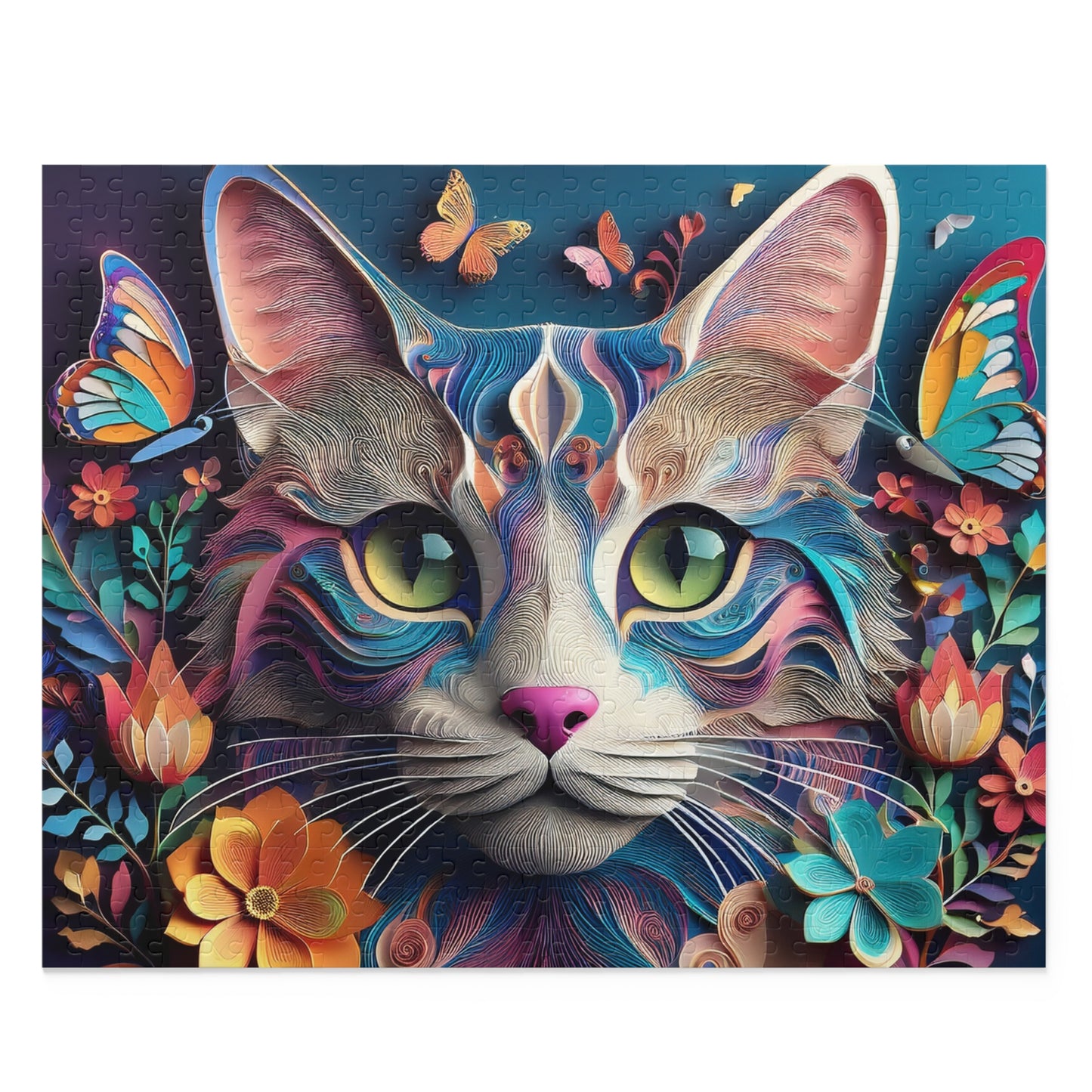 3D Colorful Cat Face Puzzle 500-Piece | Floral Cat Puzzle 500-Piece Ages 9+