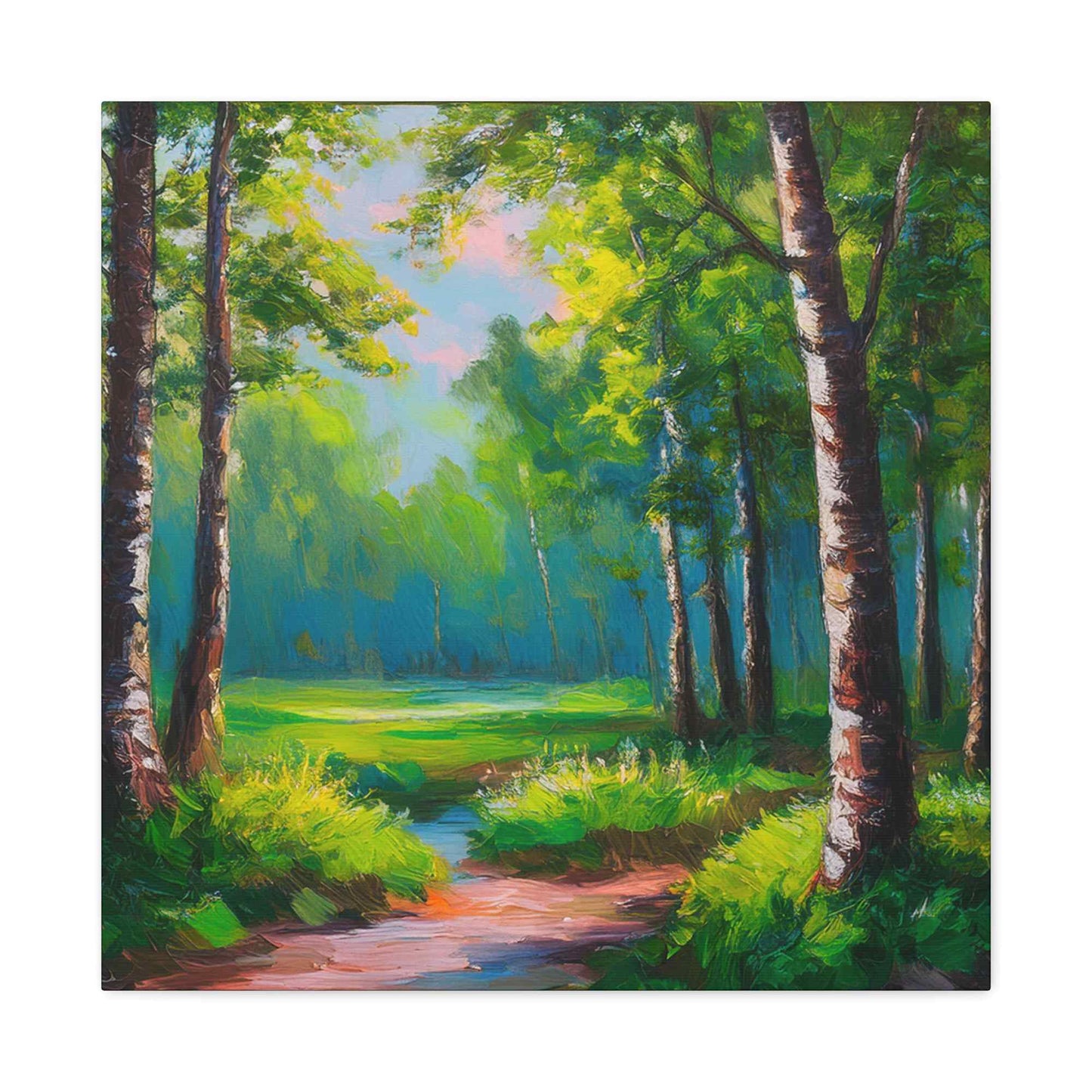 Summer Forest Print Canvas, Oil Paint Print 20x20, 24x24, 30x30, 32x32, 36x36 Art Design Print Pine-Wood Inner Frame MC-84