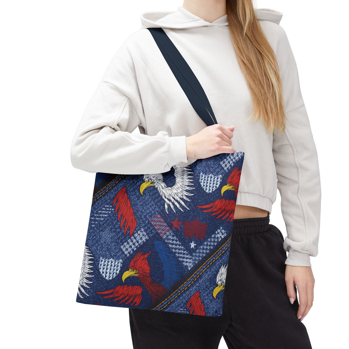 4th of July Graphic Denim Fabric Imitation Print Unisex Canvas Bag Poly Spun 3 Sizes Tote Bag 200-2