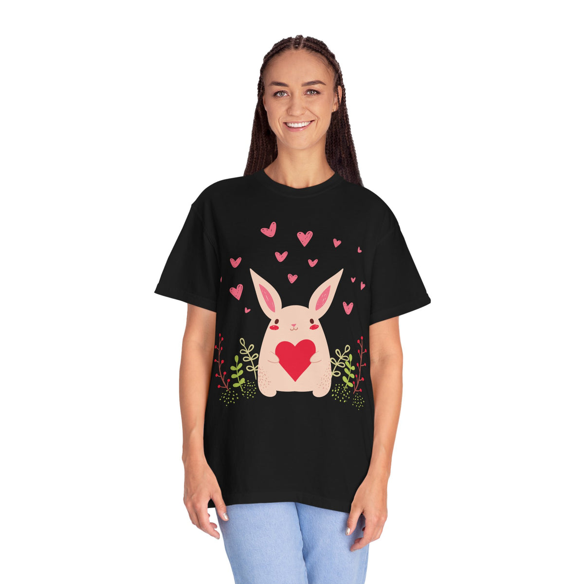 Easter Bunny Heart T-Shirt, Tee Shirt with Easter Signature, T Shirt with Easter Prints, Tee Shirt with Easter Design