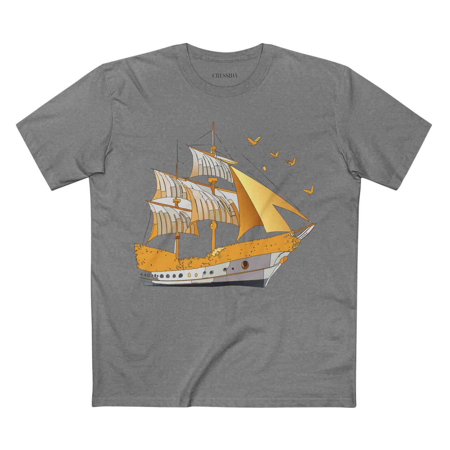 Ship Graphic Unisex 100 Cotton T-Shirt with Gold Frigate Art Design 20