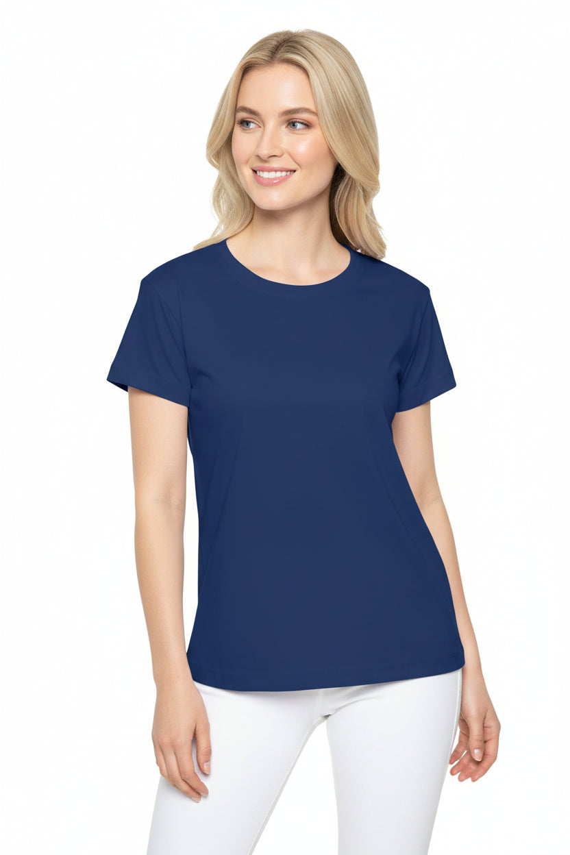Oxford Navy Solid Color Print Women's Sports Jersey Short Sleeves Poly Athletic Tee