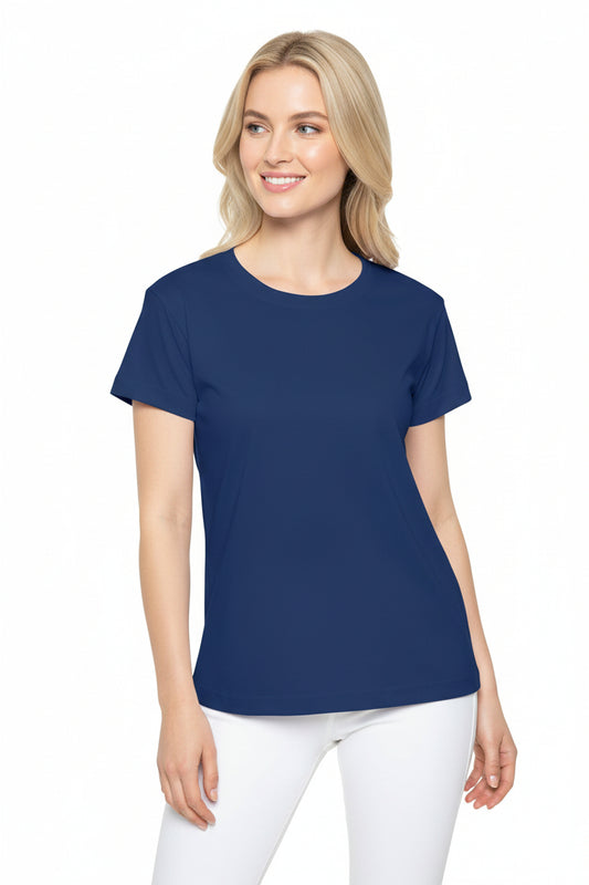 Oxford Navy Solid Color Print Women's Sports Jersey Short Sleeves Poly Athletic Tee
