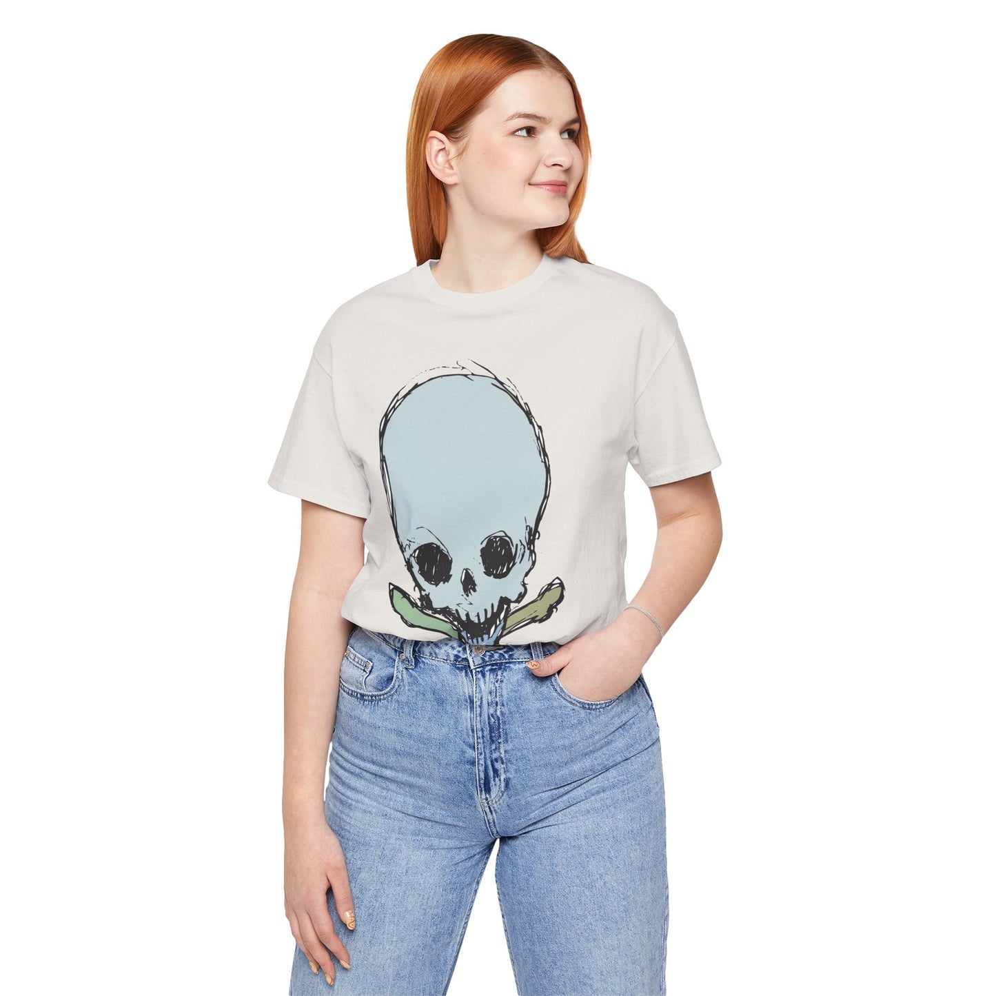 Lt Blue Skull Graphic Design Tee, Skull Shirt, Vintage Tees, Art Design T-Shirt, Vintage Graphic Tee, Art Shirts with Skulls