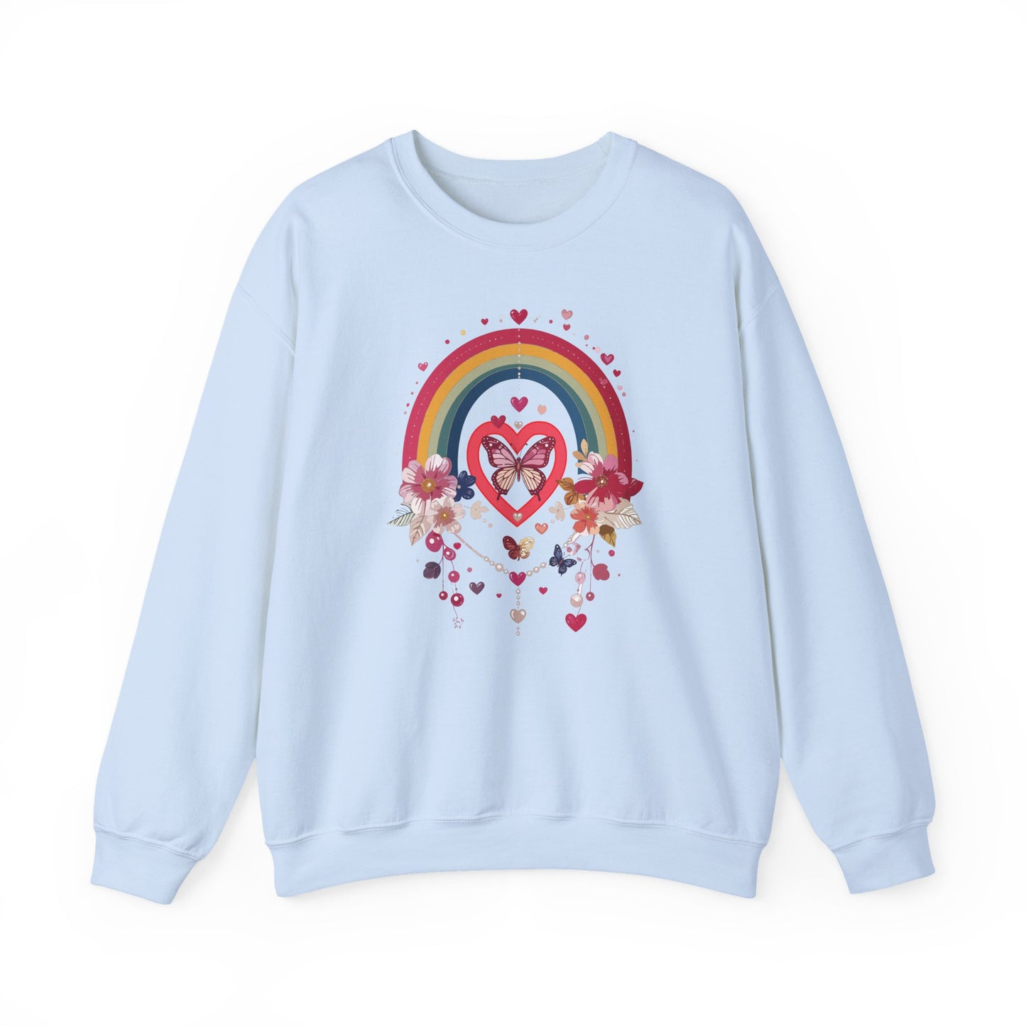 Rainbow Heart Sweatshirt, Floral Heart Sweatshirt, Floral Love Sweatshirt, Valentine's Day Sweatshirt, Rainbow Heart Floral Sweatshirt 113
