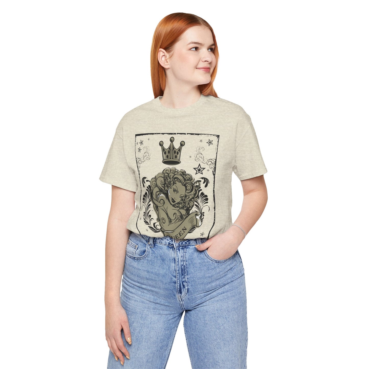 Crown Face Portrait Graphic Tee Vintage Floral Illustration Rock Band T-Shirt