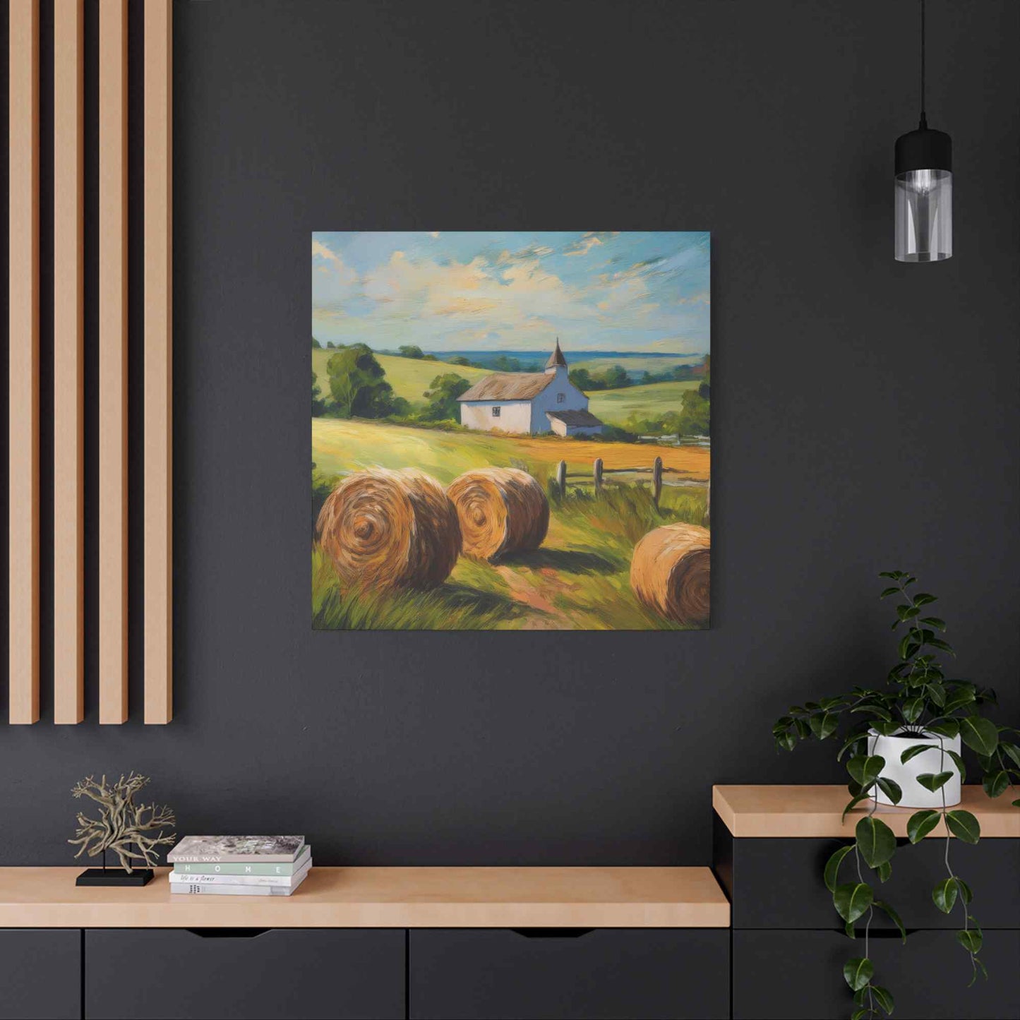 Countryside Print Canvas, Oil Paint Print 20x20, 24x24, 30x30, 32x32, 36x36 Art Design Print Pine-Wood Inner Frame MC-49