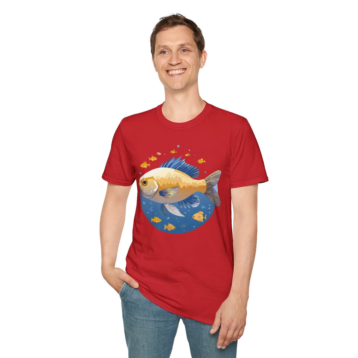 Fish Art Graphic Tee Shirt Unisex Gildan Softstyle 64000 100 Percent Ring Spun Cotton