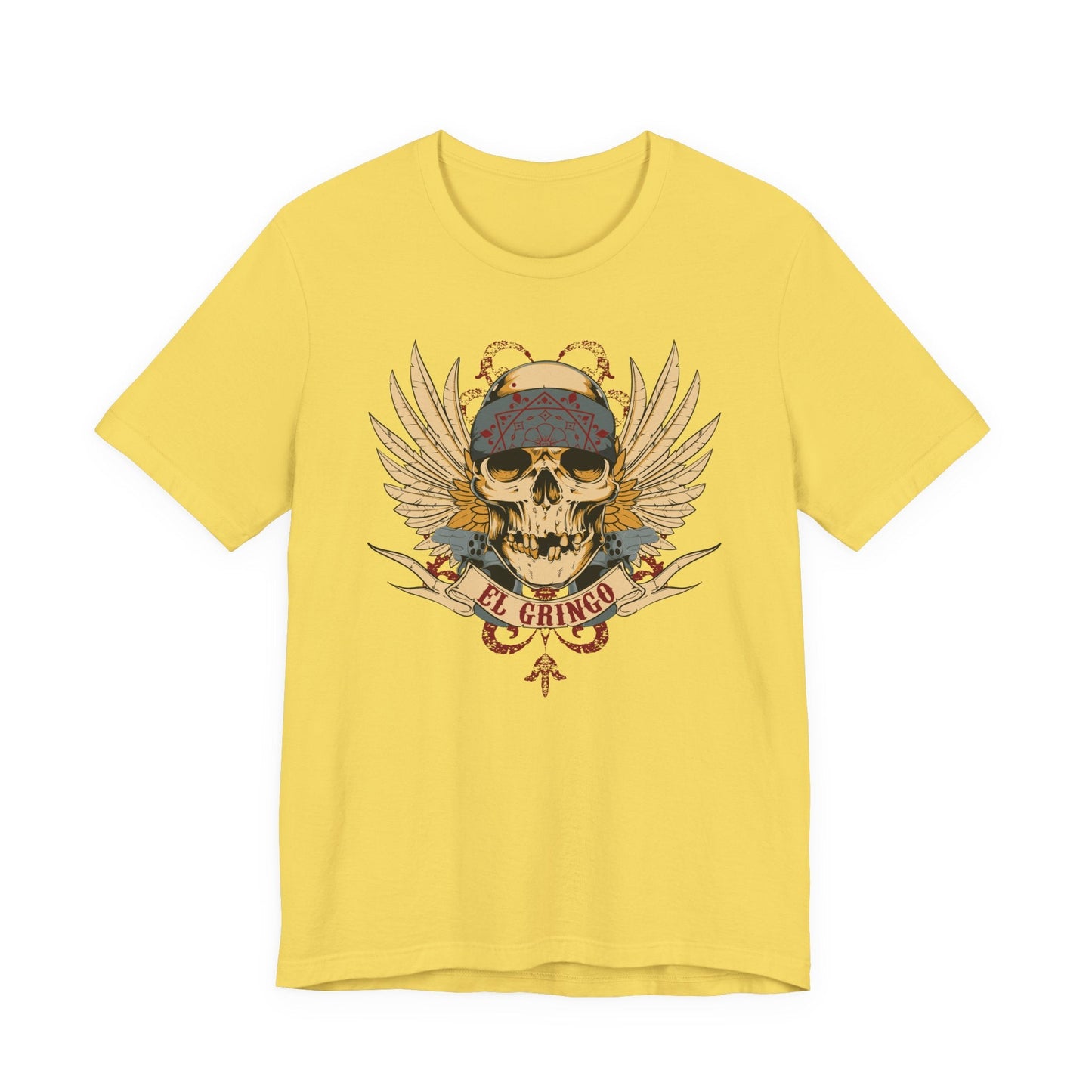 El Gringo Skull with Wings T-Shirt Vintage Tattoo Style Art-53