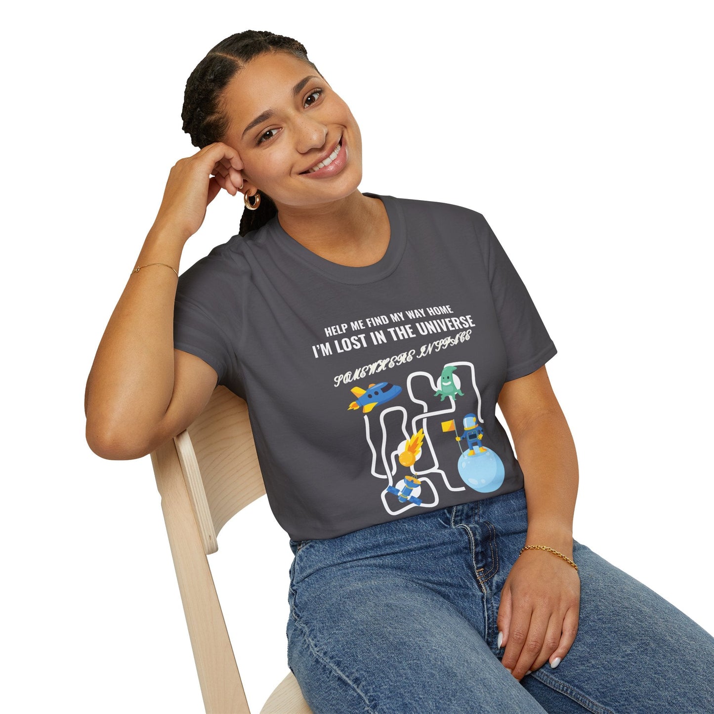 Lost in the Universe TShirt Unisex Cotton Cute Space Maze Graphic Tee