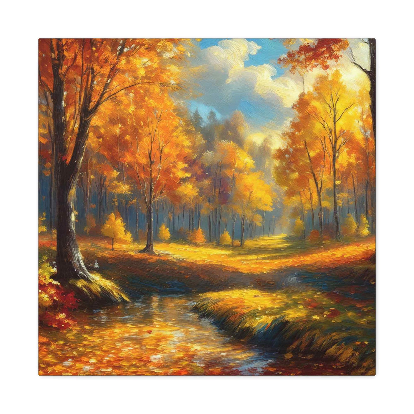 Fall Forest Print Canvas, Oil Paint Print 20x20, 24x24, 30x30, 32x32, 36x36 Art Design Canvas Pine-Wood Inner Frame MC-103