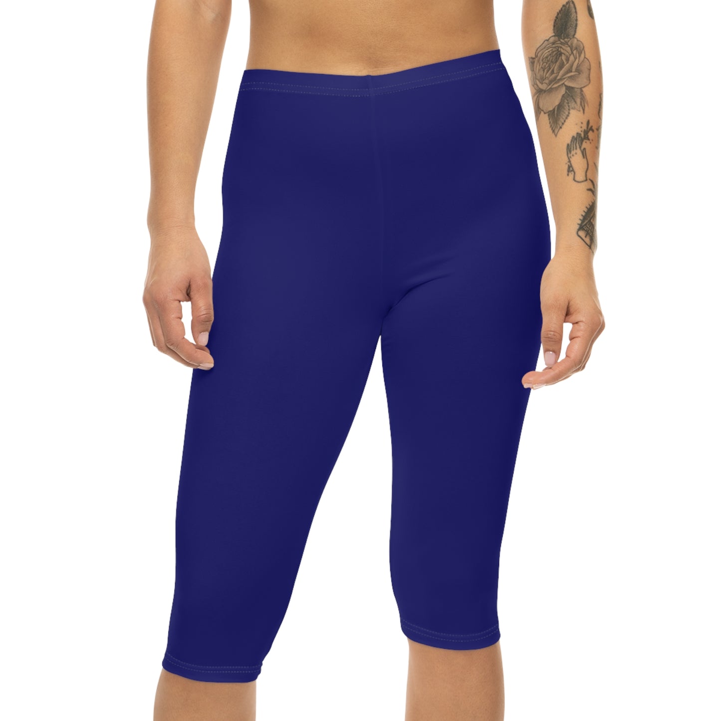 Midnight Blue Color Women's Brushed Suede Poly Span Casual Capri Leggings XS-2XL