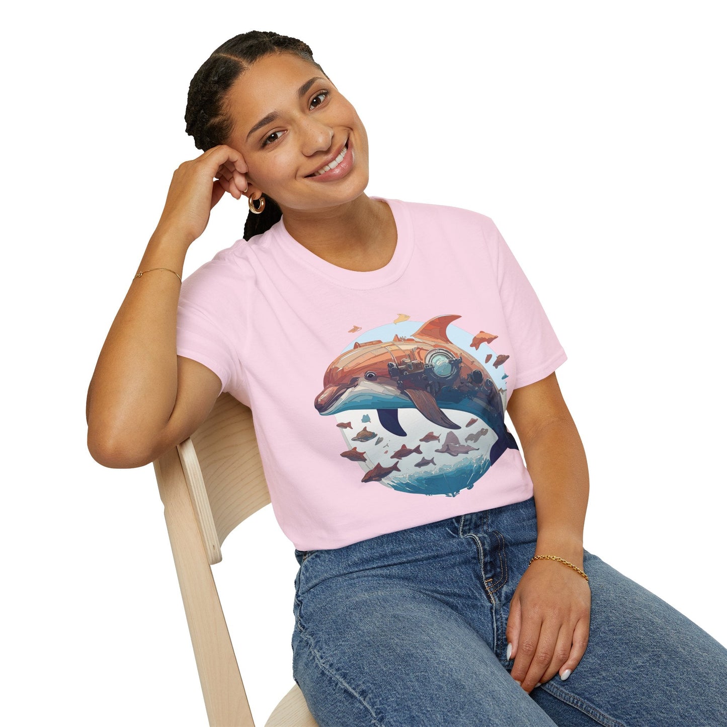 Unisex Dolphin Shirt Softstyle Tee Gildan 64000 Ring Spun Cotton Animal Graphic Design
