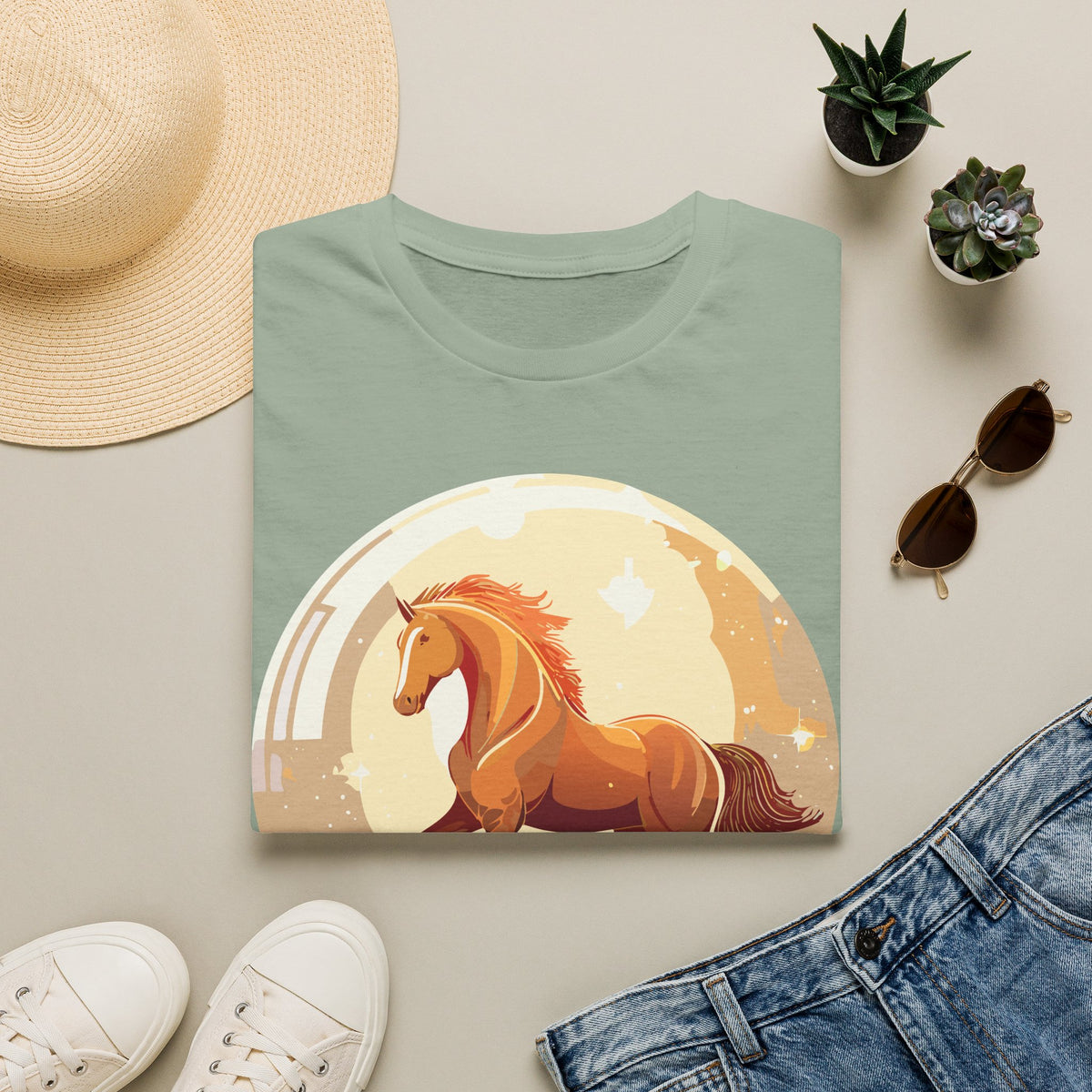 Sunset Chestnut Horse T-Shirt | Galloping Horse Graphic Tee