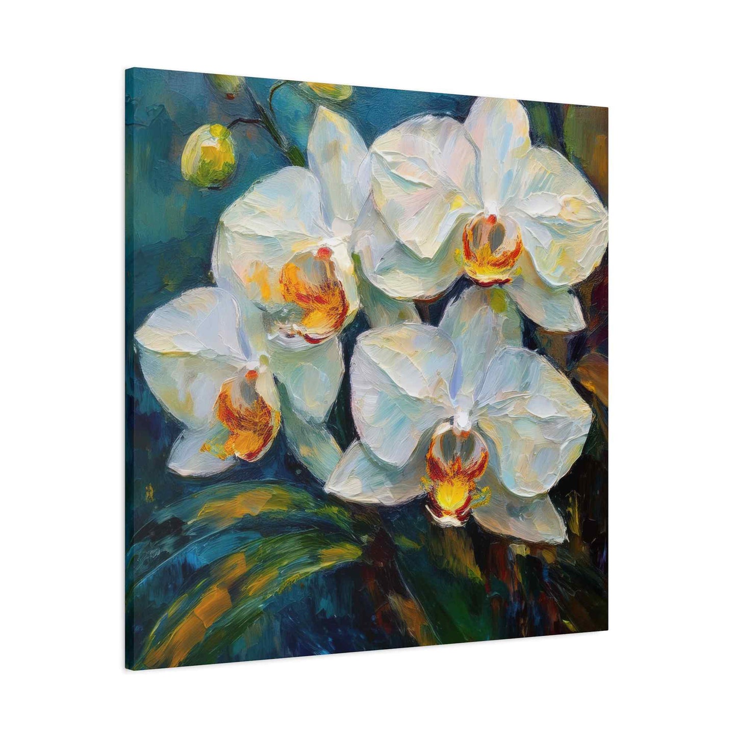 White Orchids Print Canvas, Floral Oil Paint Print 20x20, 24x24, 30x30, 32x32, 36x36 Art Design Pine-Wood Inner Frame MC-135