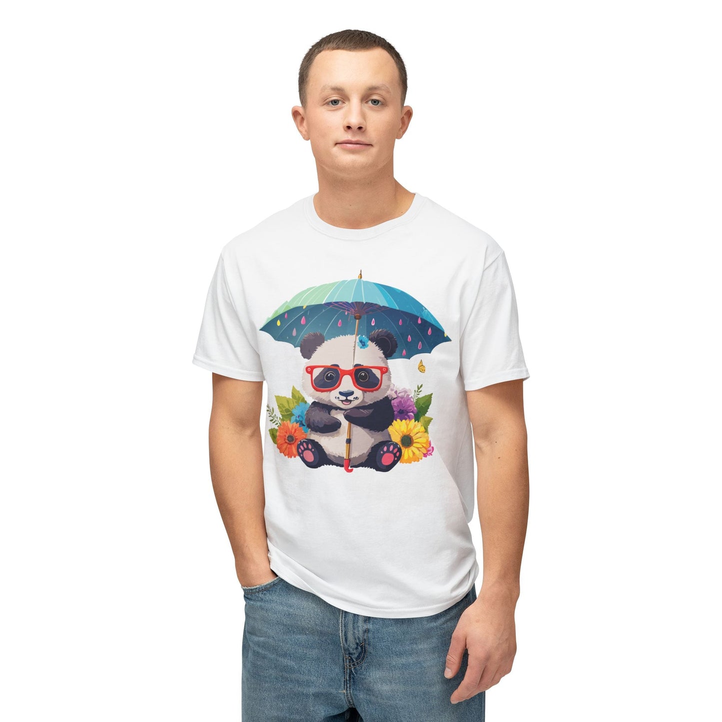 Panda Art T Shirt Unisex HD Cotton Tee With Floral Print Panda Design USA Printed Now