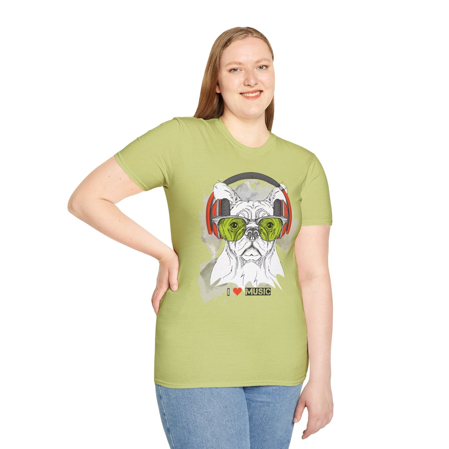 I Love Music Animals Shirt With Headphones Unisex Softstyle Tee 100 Percent Ring Spun Cotton