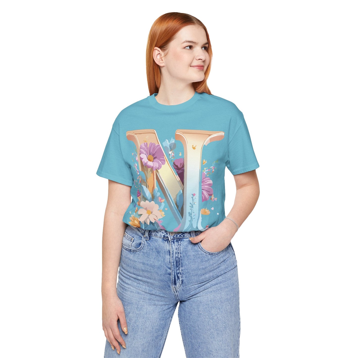 Letter N Shirt Graphic Tee Unisex Jersey Short Sleeve Vintage Style Adelpha Art Design