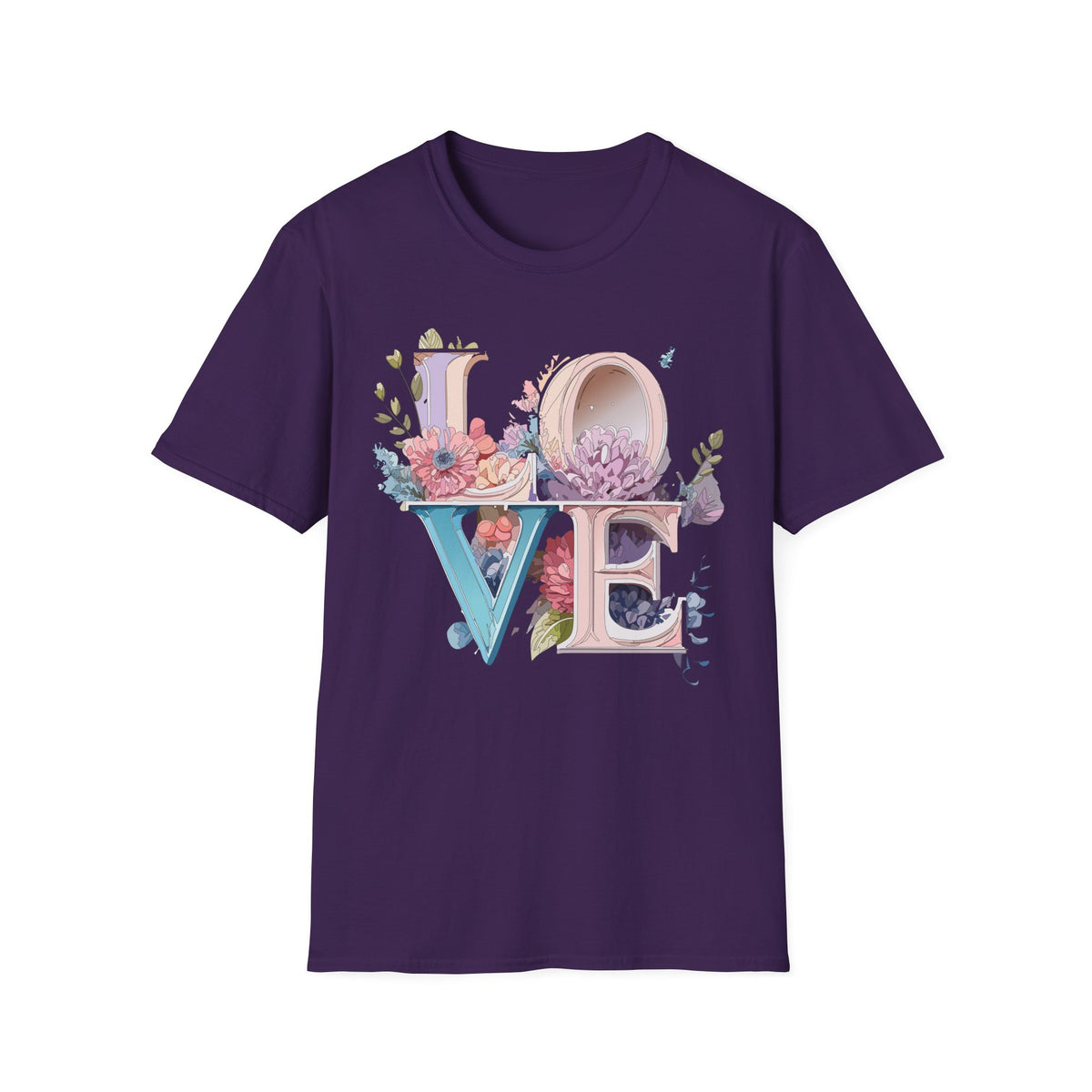 Floral LOVE Typography T-Shirt | Botanical Letter Art, Pastel Bloom Design