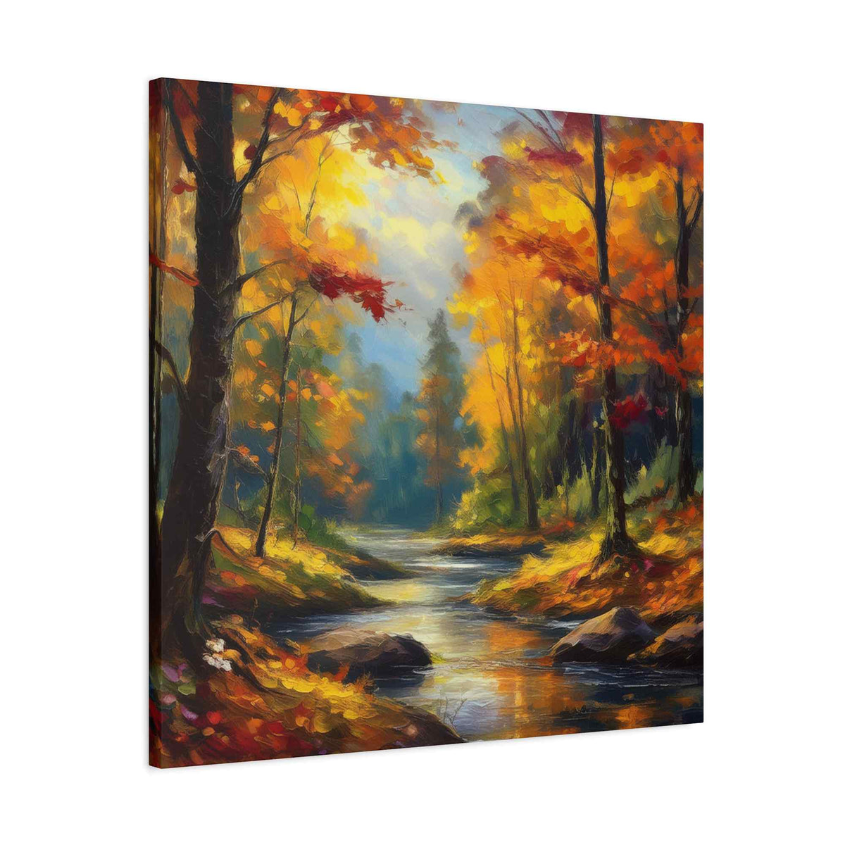 Fall Forest Print Canvas, Oil Paint Print 20x20, 24x24, 30x30, 32x32, 36x36 Art Design Print Pine-Wood Inner Frame MC-104