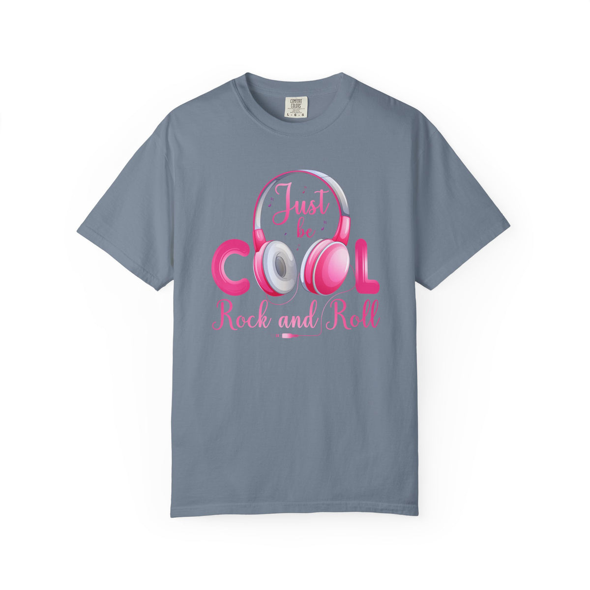 Just Be Cool Rock and Roll T-shirt Pink Headphones Graphic Unisex Cotton Tee Comfort Colors 004
