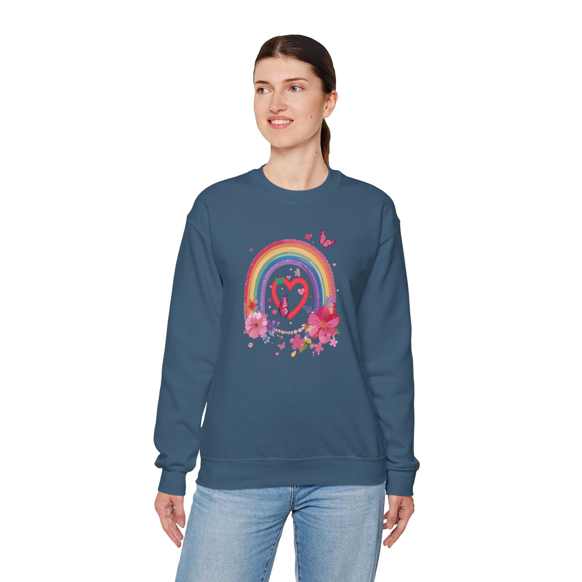 Rainbow Heart Sweatshirt, Floral Heart Sweatshirt, Floral Love Sweatshirt, Valentine's Day Sweatshirt, Rainbow Heart Floral Sweatshirt 112