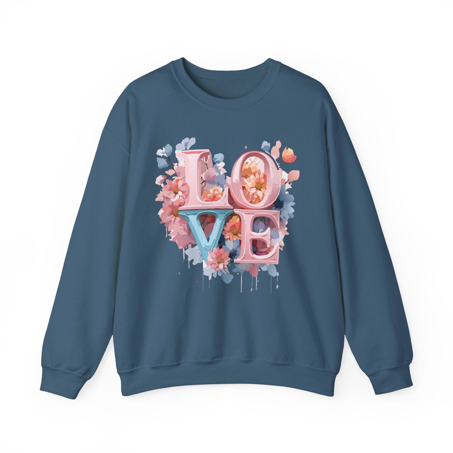 Floral Love Sweatshirt Valentines Day Unisex Heavy Blend Crewneck Gildan 18000 Cotton Polyester