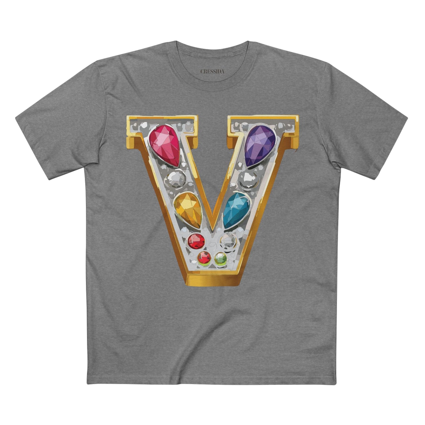 Letter V Graphic Design Tee Unisex 100 Cotton With Antique Gold Letters Artwork T-Shirt