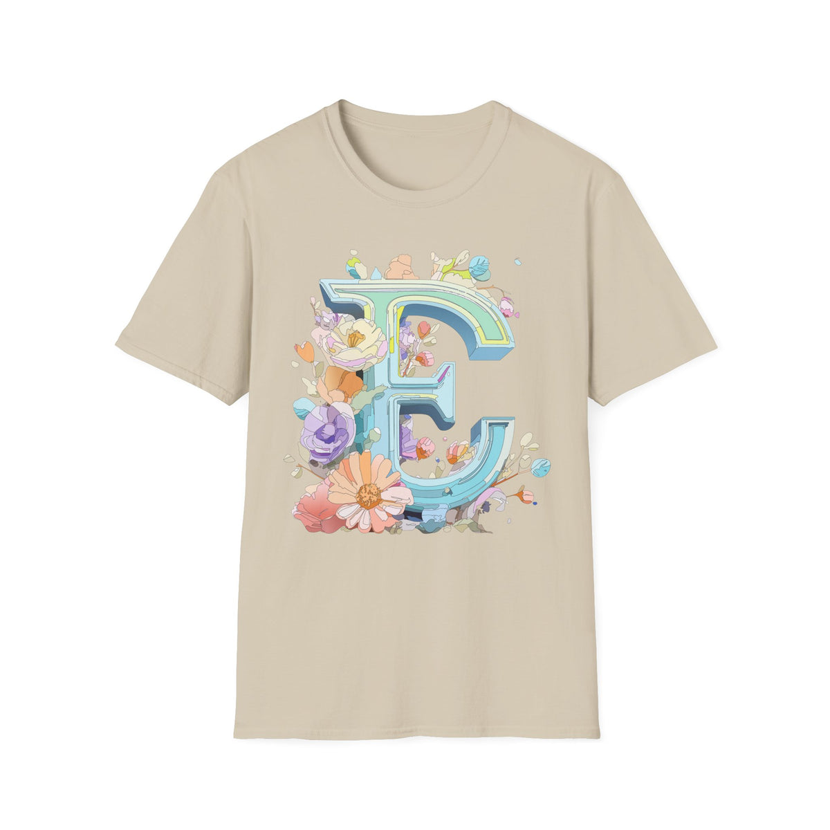 Floral Letter E T-Shirt | Botanical Monogram Tee