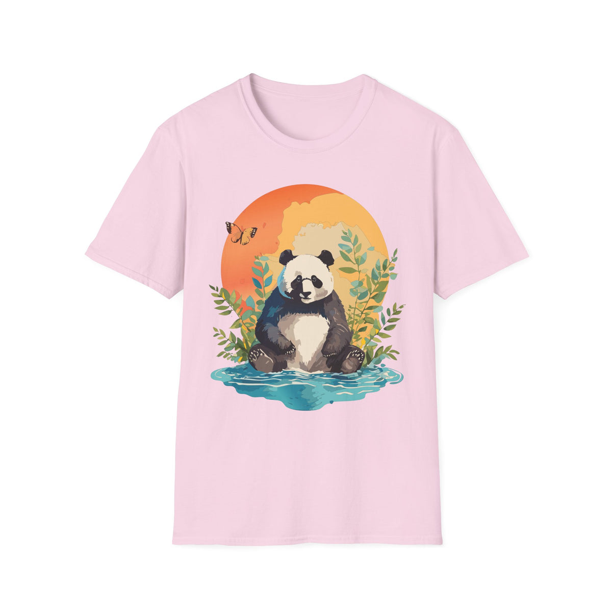 Panda Sunset Illustration T-Shirt | Cute Panda Nature Tee