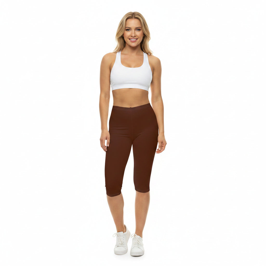 Dark Red Walnut Color Women's Brushed Suede Poly Span Casual Capri Leggings XS-2XL