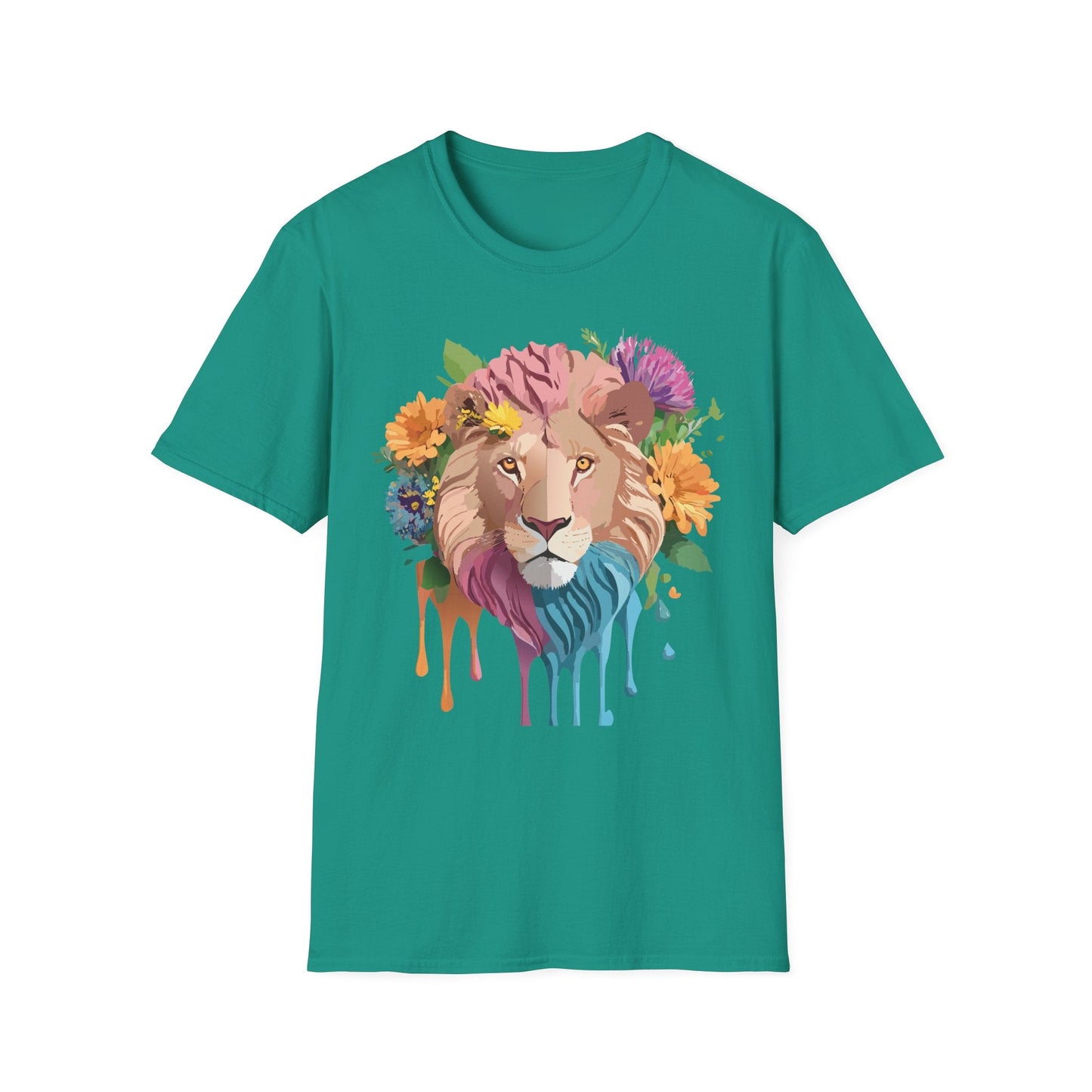 Floral Lion Shirt Unisex Tee Animal Print Gildan Softstyle 64000