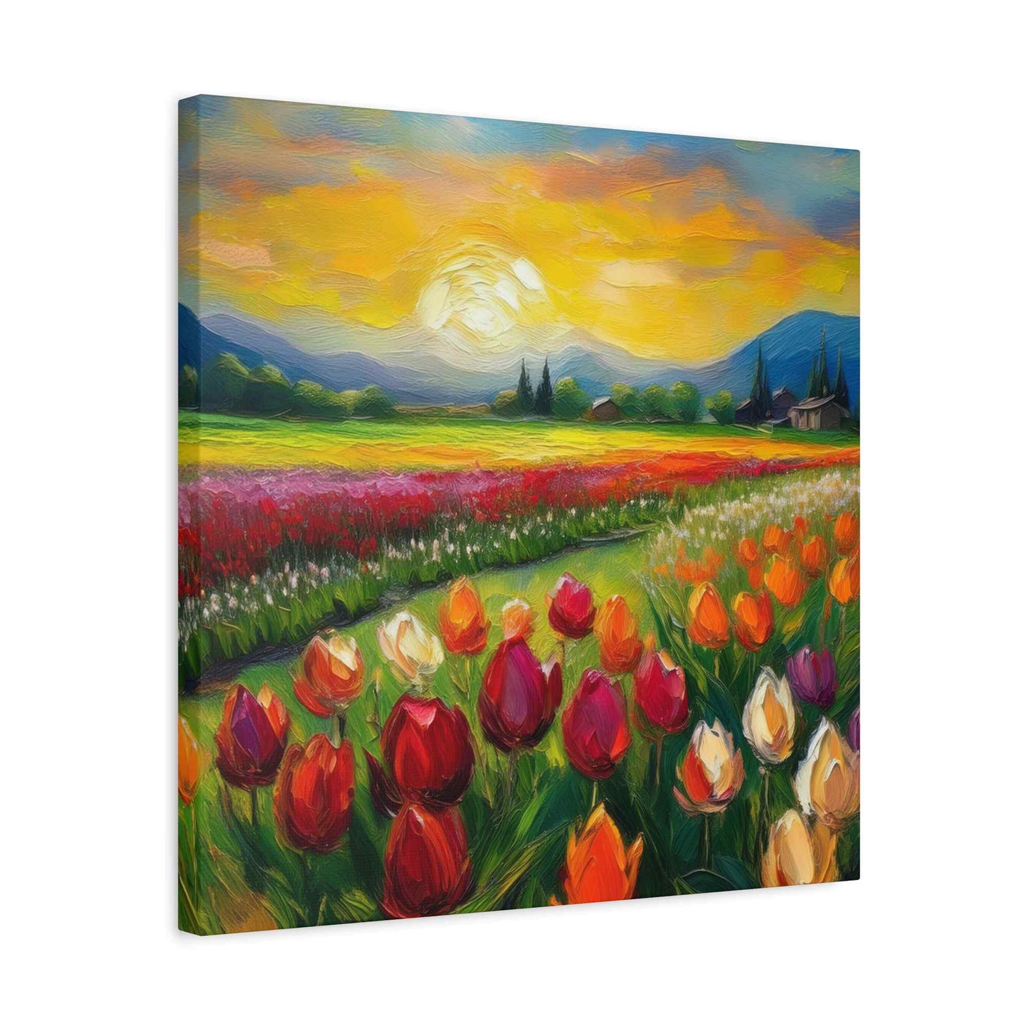Tulips Fields Print Canvas, Floral Oil Paint Print 20x20, 24x24, 30x30, 32x32, 36x36 Art Design Pine-Wood Inner Frame MC-149