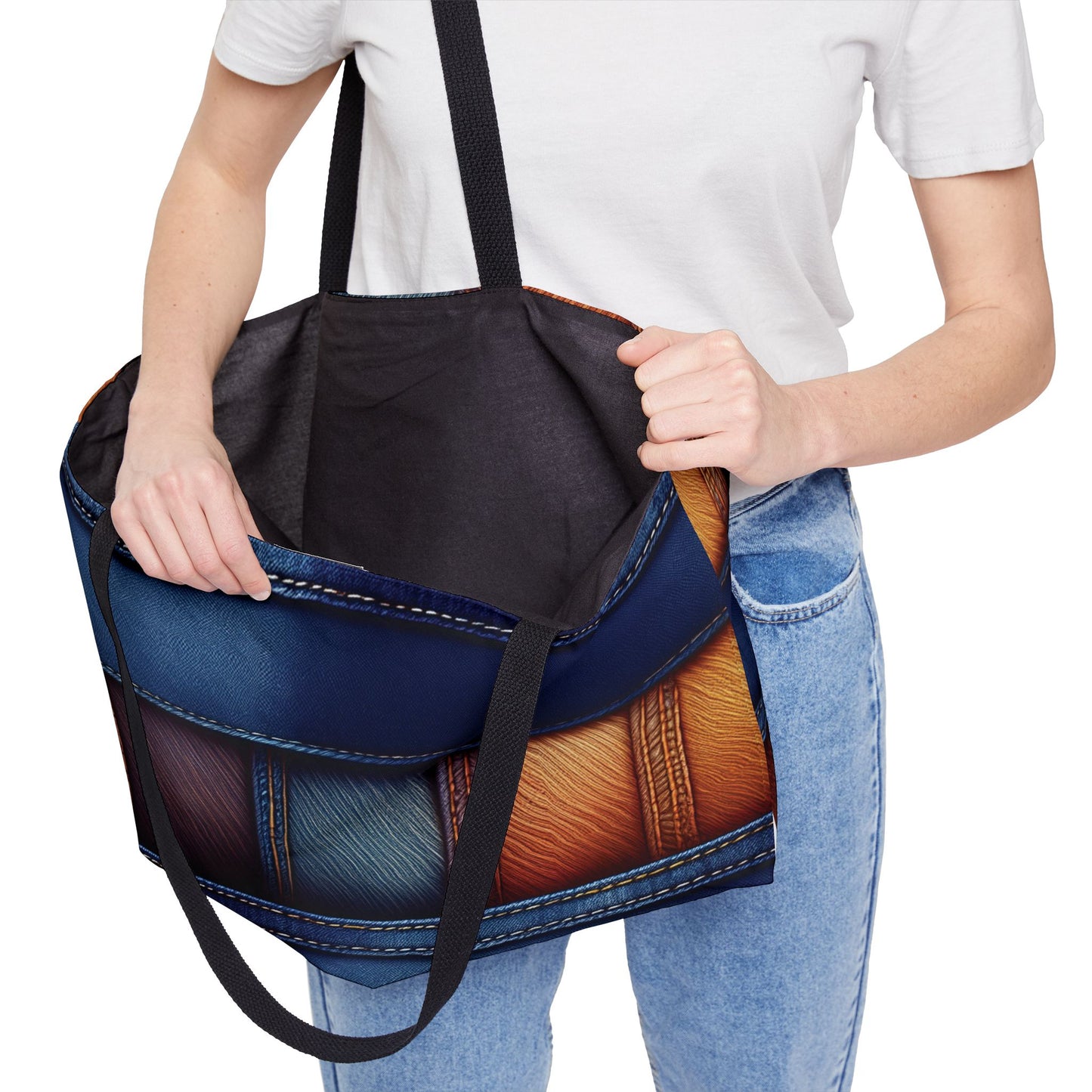 Denim Print Weekender Bag High-Quality 100% Spun Polyester 24x13 Canvas Bag 8